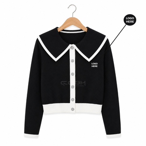 เสื้อคาร์ดิแกนถักอะคริลิคสีดำคอปกปีเตอร์แพน แขนยาว สไตล์พรีปปี้ สีพื้น จาก Cosh International Sisterhood Sorority - Product Image 1