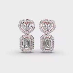 High Quality Heart, Round, <b>Emerald</b> Diamond <b>Stud</b> Earrings 14K Gold Elegant Sparkling Jewelry For Bridal Available In Bulk Quality - Product Image 2
