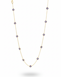 สร้อยคอทรงกลมประดับแทนซาไนต์สีม่วงน้ำเงินธรรมชาติในตัวเรือนทองคำแท้ 18K สีเหลือง – พลอยทรงกลมเจียระไนแบบมรกต - Product Image 1