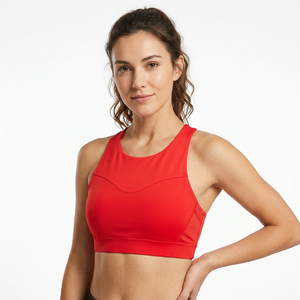 Soutien-gorge de sport dos nageur rouge léger à maintien élevé pour femme, avec logo frontal, respirant, design col en U, écologique, séchage rapide pour le yoga - Product Image 3