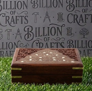 Ornate Timber Brass Motif Etched <b>Box</b> Luxury Decorative <b>Storage</b> Casket - Product Image 1