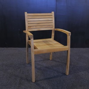 Solid Teak Wood Stacking <b>Chair</b> with Armrest Modern Design Outdoor Dining Furniture Well Sanded Finish Model CHA68 - Product Image 1