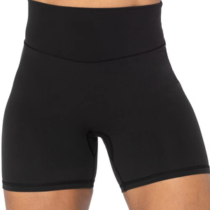 Shorts de yoga sans couture taille haute pour femme, noir uni, en Spandex et Nylon, avec taille élastique, pour fitness et entraînement - Product Image 1
