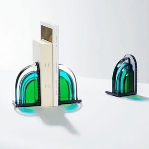 Modern Clear Acrylic Bookend Set For Heavy Bookshelves Home Office Decorative Organizer Display - Product Image 3