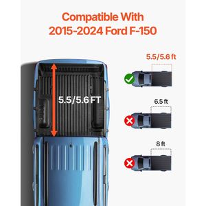Couverture de benne tri-pliante compatible Ford F-150 Lightning Styleside 5.5 (65.4') 2015-2024, adaptable aux modèles 5.6 x 5.4/5 - Product Image 2