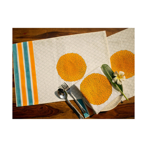 Modern Striped Cotton Linen Placemat Rectangle Printed Table Mat Washable GOTS Certified 200 GSM Embroidered Home Use Orange - Product Image 1