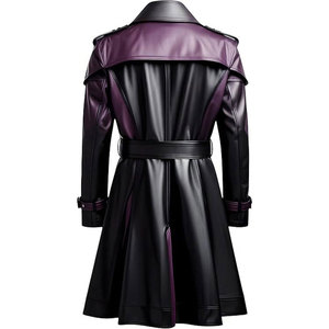 Men's <b>Gothic</b> Plum & Black Top Quality Faux Leather Trench Coat - Double Breasted Coat 2026 - Product Image 2