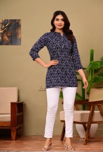 Kurta étnica recta azul marino para mujer - Product Image 3