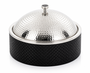 Luxury Stainless Steel Serving Casserole with Hammered Dome Lid Decorative Hot <b>Pot</b> with Embossed Black Diamond Base Cooking <b>Pots</b> - Product Image 3