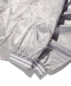 Men's <b>Silver</b> Satin Varsity <b>Jacket</b> Regular Fit Turn-down Collar Button Closure Casual Autumn Wear - Product Image 6