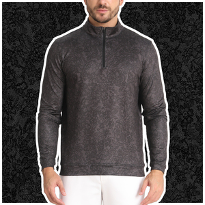 Haut de sport pour homme à manches longues et col zippé, imprimé géométrique, séchage rapide, en polyester tricoté, idéal pour l'automne - Product Image 2