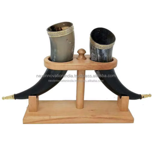 Corne à boire Viking médiévale faite à la main véritable corne de buffle naturelle jante en laiton poli verre d'agate artisan indien artisanat naturel - Product Image 1