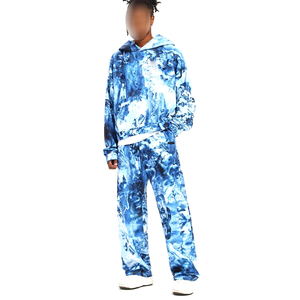 Blue <b>Tie</b> <b>Dye</b> Loose Fit Regular Street Wear Printed Good Supplier Breathable Adult Wear Lightweight Polyester Cotton Tracksuits - Product Image 1