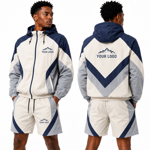 Conjunto de Chaqueta y Pantalones Cortavientos con Capucha Personalizados para Hombre, Resistentes al Agua, para Primavera, Venta al Por Mayor, Ropa Deportiva para Exteriores, Suministro de Fábrica - Product Image 2