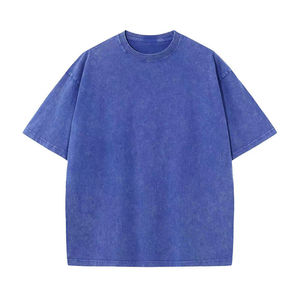 T-shirt homme vintage d'été de haute qualité à manches courtes, coupe classique, délavé à l'acide, 100% coton toile respirant 220g, col contrastant - Product Image 1