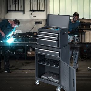 Carrello portaoggetti in acciaio resistente 4 ampi cassetti chiudibili a chiave 330LB capacità di carico liscio rotolamento rotolamento rotanti freni neri resistenti - Product Image 3