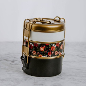 Mustard brass tiffin <b>box</b>, 2 tier vintage floral lunch <b>box</b>, traditional metal lunch <b>box</b>, available available at wholesale prices - Product Image 5