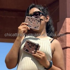 Nouveau véritable fabriqué à la main marron en cuir outillé porte-monnaie Rectangle porte-carte de crédit étui mignon petite pièce carte étuis à fermeture éclair - Product Image 5