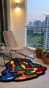 Tapis d'intérieur unique au design géométrique abstrait en forme de cube, tissé à la main, multicolore, moderne et artistique, pour la décoration du salon et de la chambre - Product Image 4
