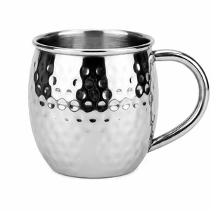 Mug Moscow Mule classique en laiton massif, forme ventrue, avec poignée de designer géométrique, verre de luxe pour cocktails et bière - Product Image 4