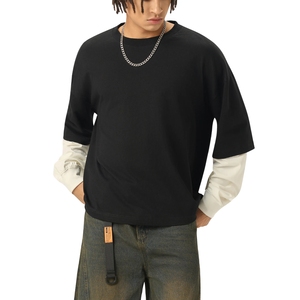 Custom Men Layered <b>T</b> <b>Shirt</b> Heavyweight Cotton Oversized Drop Shoulder <b>Black</b> <b>Long</b> Sleeve Streetwear Tee - Product Image 5