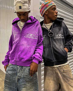 Ensemble deux pièces vintage personnalisé pour hommes Costume de jogging évasé à motif solide Jogging à capuche avec sérigraphie Survêtements délavés au soleil - Product Image 6