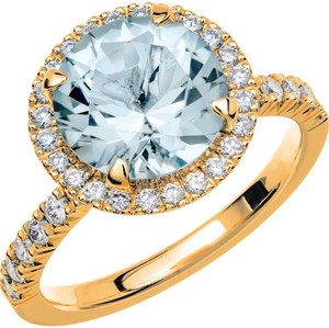 Anillo de compromiso y boda de lujo con topacio azul de corte redondo, plata de ley 925, chapado en oro de 14K, engaste de garras, para fiesta - Product Image 3