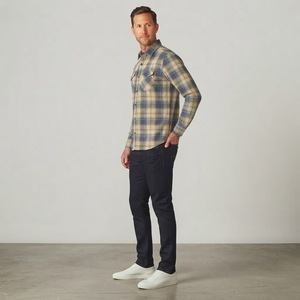 Camisa de Franela a Cuadros para Hombre, Manga Larga, Cuello Camisero, Informal, para Otoño, 100% Algodón, Tejido Transpirable - Product Image 4