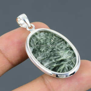 Venta caliente 925 colgante de plata esterlina, colgante de piedras preciosas, colgante hecho a mano, colgante de serafinita, hermoso colgante de plata - Product Image 3