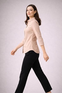 Camisa de mujer estilo coreano con botones y manga 3/4 de gran tamaño | |   Camisa de Trabajo para Oficina y Uso Casual, Camisa para Mujer - Product Image 3