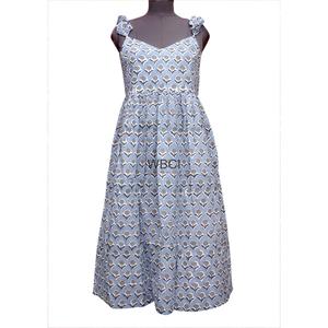 Robe longue d'été pour femme en coton imprimé numérique fait main indien, lavable, style bohème Y2K décontracté, sans manches, taille naturelle - Product Image 1