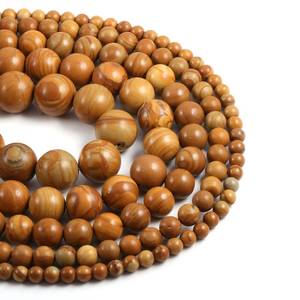 Cuentas de Jaspe Natural con Vetas de Madera Amarilla, Lisas, en Hilo de 15 Pulgadas, Sueltas, Certificadas por IGI, 100% Hechas a Mano para Joyería DIY - Product Image 1