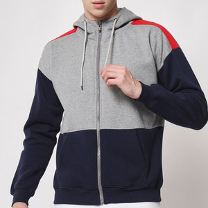 Men's Gray <b>Navy</b> Fleece <b>Sweatshirt</b> Contrast Shoulder Stripe Full Sleeve Drawstring Hood Casual 100% Cotton Anti-Pilling - Product Image 1