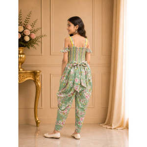 Combinaison décontractée et élégante pour femme, sans manches, en coton vert olive, imprimé floral, taille haute, longueur genou, transparente, confortable pour l'été - Product Image 2