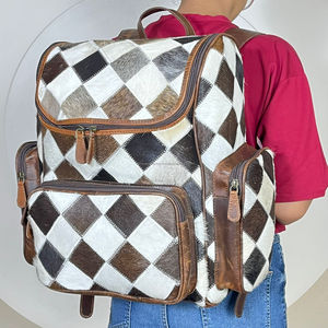 Latest OEM Checkered Pattern Handcrafted Genuine Cowhide <b>Leather</b> <b>Backpack</b> Stylish Luxury Manufacturing Bag Perfect for Travel - Product Image 4