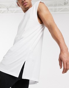 Débardeur blanc sans manches pour homme, col rond, couleur unie, décontracté, en coton tricoté, coupe longue - Product Image 2