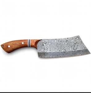Cuchillo de Cocina Artesanal de Acero Damasco con Diseño de Gota de Lluvia, Mango de Madera de Burl, Cuchillo de Carnicero Resistente - Product Image 3