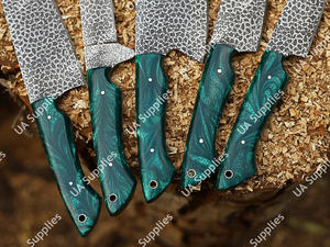 New Arrival Hand Forged Damascus Steel Etched Blade Customizable 5 Pcs Razor <b>Sharp</b> 58 HRC Kitchen <b>Knives</b> Chef <b>Set</b> Leather Bag - Product Image 3