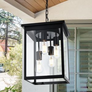 Lampada da Soffitto Nera Antiruggine Impermeabile per Esterni, Lanterna Sospesa per Portico, Stile Rustico per Esterni - Product Image 1