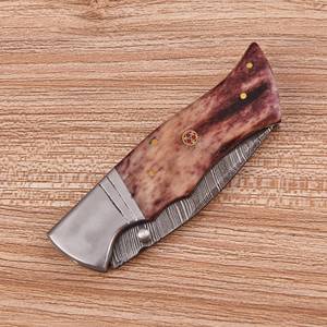 Couteau pliant EDC de poche en acier Damas fait main, système Liner Lock, lame pointe clip, manche en os teinté, pour la chasse et l'extérieur, OEM - Product Image 6