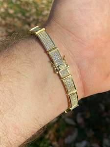 Bracelet Hip Hop de Luxe Plaqué Or 18K avec Moissanite, Coupe Brillante, Sertissage en Canal, Maillons Géométriques, Unisexe, pour Usage Quotidien, Cadeau, Fête - Product Image 2