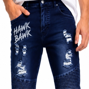 Vaqueros de mezclilla personalizados para hombre, estilo motero, de pierna recta, desgastados, lavados, estilo hip hop, hechos a medida, con cremallera resistente - Product Image 4