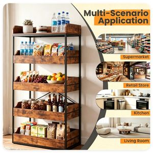 Scaffale Industriale a 5 Ripiani con 4 Cassetti, Kit Anti-Ribaltamento, Organizzatore per Dispensa in Metallo e Legno Ingegnerizzato - Product Image 5