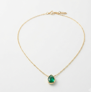 Collar con Colgante de Ágata Verde en Forma de Pera, Estilo Vintage, Creado en Laboratorio, Cadena de Plata Chapada en Oro de 18K para Mujer, Ideal para Fiestas - Product Image 1