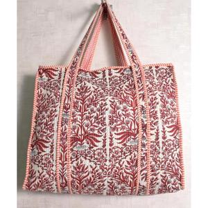 Floral Print Cotton <b>Quilted</b> <b>Handbag</b> Women Zipper Tote Shoulder Bag Indian Handmade Boho Shopping - Product Image 1