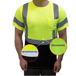 High Visibility Reflective Safety T-Shirt <b>Men</b> Neon Yellow Workwear Short Sleeve Construction Shirt with Pocket Two Tone Top - Product Image 4