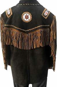 Chaqueta de cuero de vaca de calidad para hombre, estilo vaquero americano, con flecos y cuentas, abrigo de piel de vaca. - Product Image 3