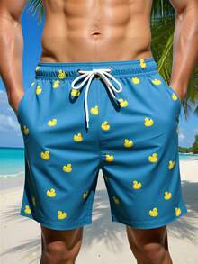Bañador de verano negro para hombre con estampado de pato de dibujos animados, divertidos pantalones cortos de playa con cordón en la cintura y bolsillo, ropa de baño informal para vacaciones - Product Image 5
