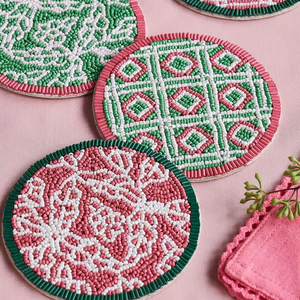 Handmade <b>Beaded</b> Pattern Coaster Decorative Table Drink Mat <b>Set</b> - Product Image 1