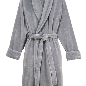 Chemise de nuit pour femme en coton éponge épais, col en V, fermeture à cordon, séchage rapide, douce, manches longues - Product Image 3